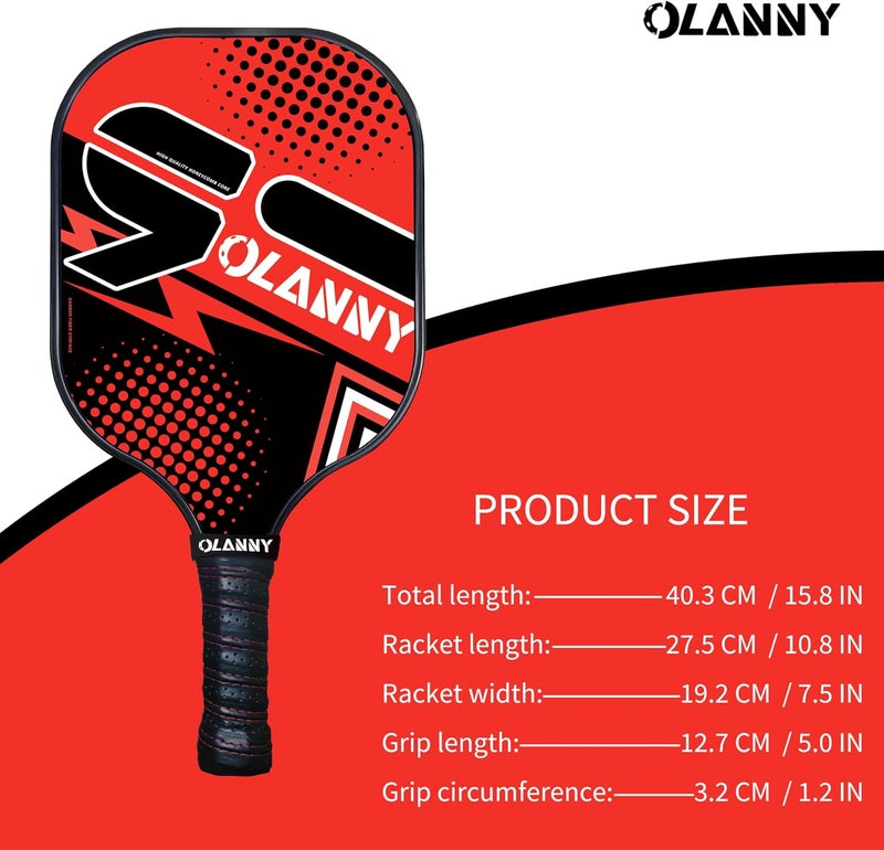 OLANNY مجموعة مضارب بيكلبول من الجرافيت - مضارب متميزة بوجه ألياف ونواة خلوية بوليمرية تتضمن مضارب بيكلبول + كرات بيكلبول + مقبض ناعم بديل + 1 حقيبة - Image 4
